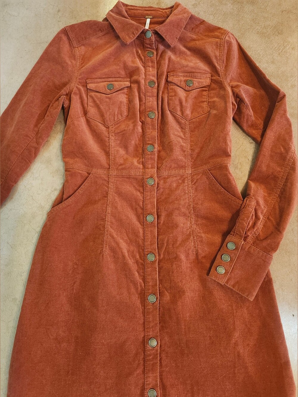 Free People DYNOMITE Rust Burnt Orange Corduroy Mini Dress XS Western Cowgirl - Picture 3 of 11
